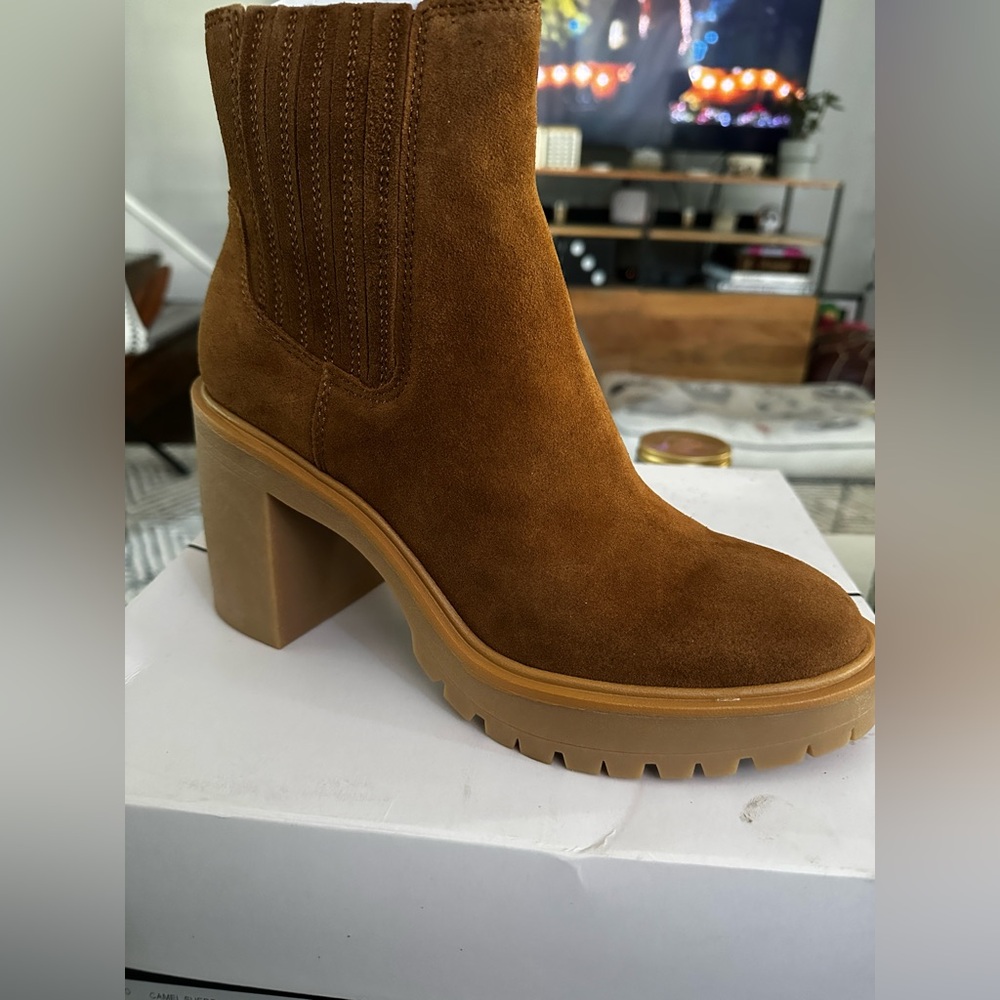 Dolce Vida Caster H2O; Camel Suede Ankle Booties